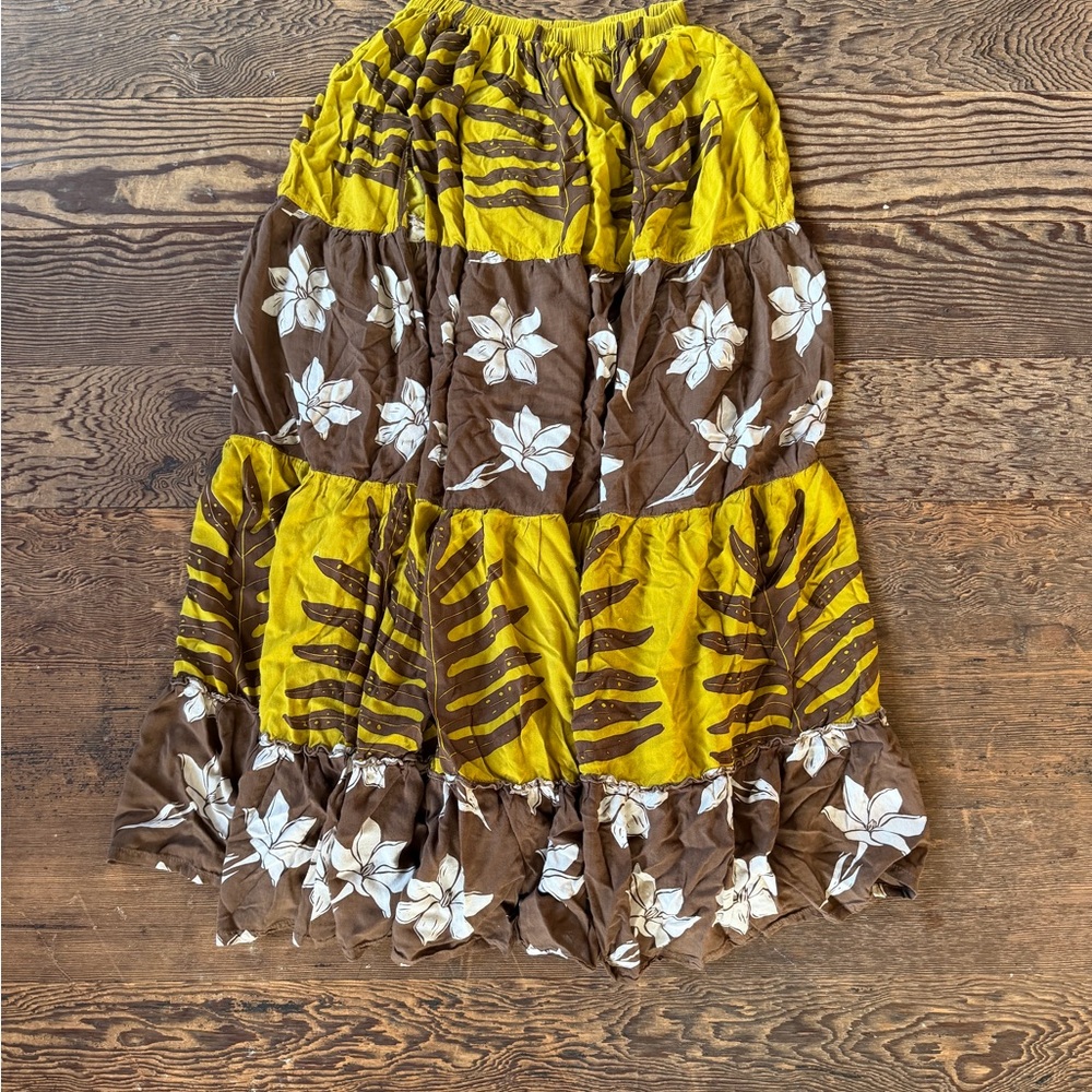 Elegant Floral Maxi Skirt in Brown and Yellow